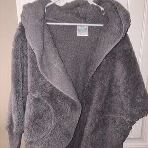 Nordic Beach Fleece One-size Hooded Wrap Gray Oversized Women's Cozy Sherpa Bag